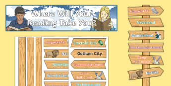 Where Will Your Reading Take You? KS2 Display Pack - KS2 Display Resources, books, settings, novels, fiction