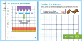 Geography Department Prospective Parents' Evening: Chocolate Grid References Activity Sheet - Grid references, map skills, geography, KS2, KS3, four figure grid reference, prospective parents ev