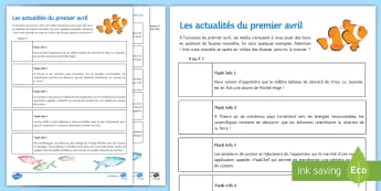 April Fools' Day News Activity Sheet French - Poisson d'avril, April Fools Day, April Fool's Day, 1st April, 1er avril, worksheet, premier avril