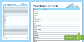 Polar Regions Keywords Activity Sheet - Polar, keywords, Arctic, Antarctica,Spelling