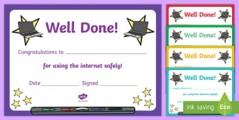 Editable Internet Safety Award Certificates - certificates, certificate, internet safety, online, internet, editable award, editable certificate, award, well done, reward, rewards, school certificates, general award, achievement
