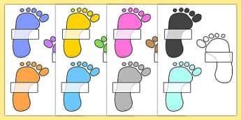 Editable Self Registration Labels (Footprints) - Self registration, register, handprint, footprint, editable, labels, registration, child name label, printable labels