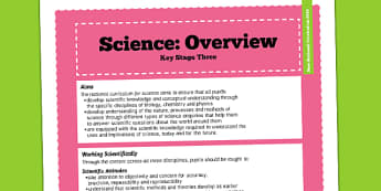 KS3 Science Curriculum Overview - new curriculum, teaching aid