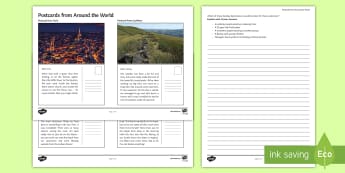 Postcards from Around the World Activity Sheet  - Secondary - Geography - Tourism, worksheet