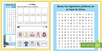 Spanish Clothes 3 Activity Sheet, worksheet