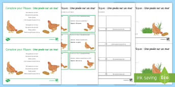 A Hen on a Wall Easter Rhyme Activity Pack French - KS3, French, Easter, comptine, nursery rhyme, Pâques , pack, gap fill, card game, cartoon, poule, m