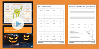 My Monster Halloween Differentiated PowerPoint German - Body Parts, Halloween, Adjectives, Grammar, Year 7/8,German