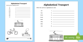 Transport Alphabet Ordering Worksheet - transport, alphabet, a-z