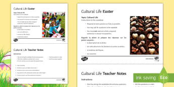 Easter Inference and Question Cards Picture Cards French - KS4, French, Easter, Pâques, higher, stimulus, GCSE, speaking, oral, inference, speaking, practise,