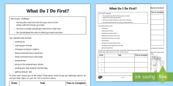 What Do I Do First? Activity Sheet - Young people, managing time, stress, prioritising, PSHCE, worksheet