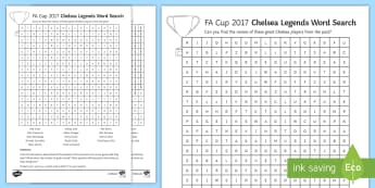 FA Cup Chelsea Legends Word Search Activity Sheet - Secondary - Event - FA Cup Final 27/05/17, past players, worksheet, geography and sport, football, s