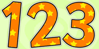 Orange and Yellow Stars Display Numbers - stars, display numbers, display lettering, numbers for display, cut out numbers, display letters, number, display