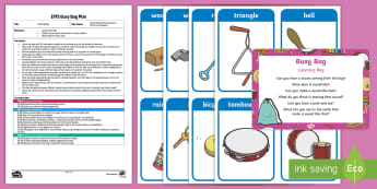 Listening Bag Busy Bag Plan and Resource Pack - instruments, music, sound, phonics, phase 1, listening, feely bag