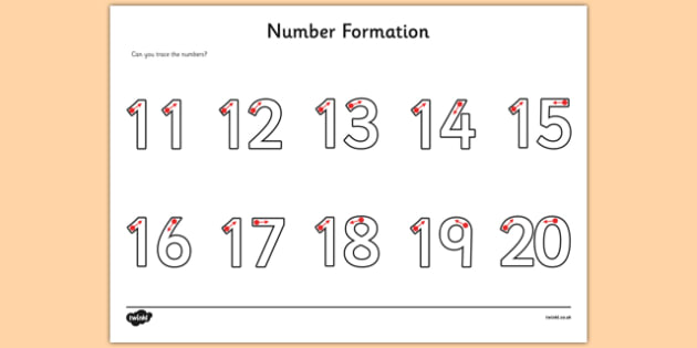 Number Formation Activity Sheet 11-20 - fine motor skills