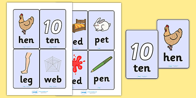 CVC Word Cards (e) - CVC, CVC word, three phoneme words, three