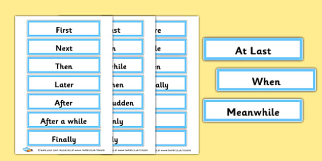 Time Connectives Word Cards - Display Sentence Starters Primary