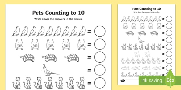 Pets Counting Sheet 1-10