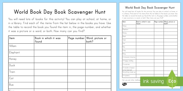 World Book Day Book Scavenger Hunt Activity - World Book Day