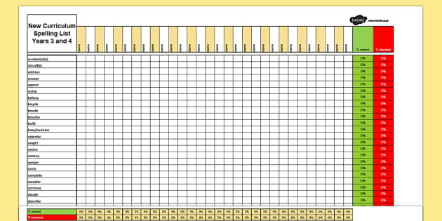 Year 3-4 Statutory Spelling Assessment Grid - assessment, grid