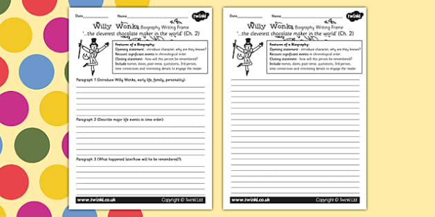 Willy Wonka Biography Writing Frame to Support Teaching on