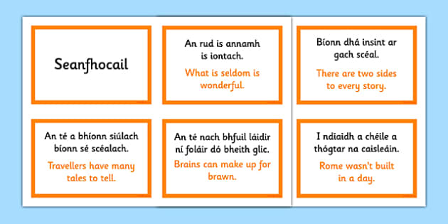 Irish Gaeilge Seanfhocail with Translations Display Cards