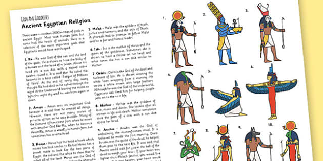 The Ancient Egyptians Egyptian Gods Information Print Out