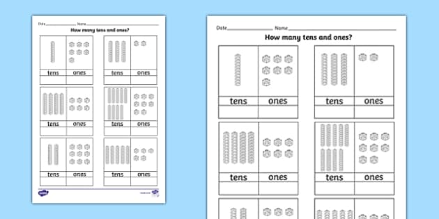 Tens and Ones Worksheet - count, counting aid, numeracy, maths