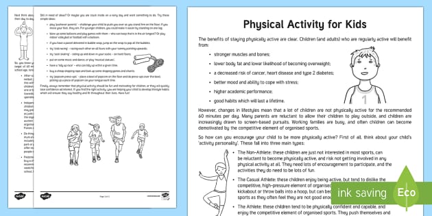 Physical Activity Ideas for Children Parent and Carer