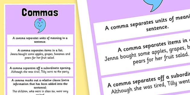 Commas Punctuation Poster - commas, punctuation, literacy