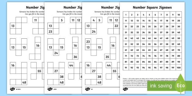 Number square jigsaws Activity Sheets - year 2, maths, place