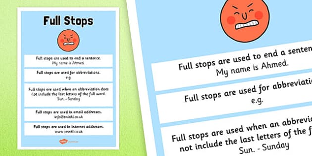 Full Stops Punctuation Poster - full stops, punctuation