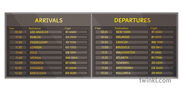 Arrivals Departures Board Ilustracao Twinkl