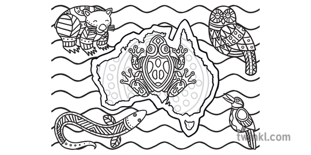 Download Australian Aboriginal Style Animal Colouring Page Black and White