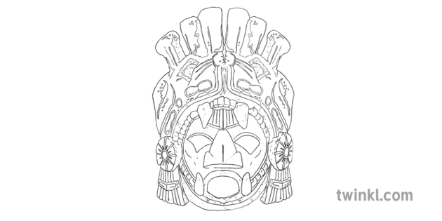 Aztec Mask Ancient Culture History Warrior Jaguar Ks2 Black And White