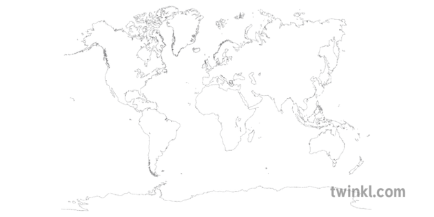 Blank World Map No Borders Geography Ks2 Black And White Illustration
