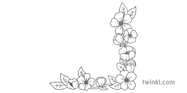 Blossom Flowers Corner Border Decoration Ks1 Black And White Rgb Illustration,Logo Basketball Shirt Designs