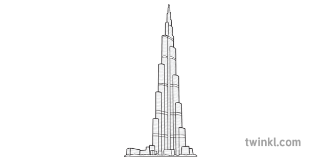 Burj Khalifa Black And White 2 Ilustracao Twinkl