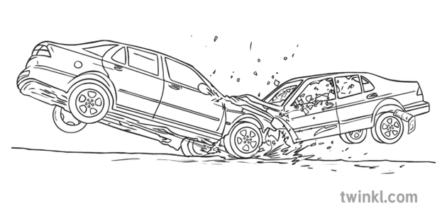 Download Car Crash Accident KS3 Black and White Illustration - Twinkl