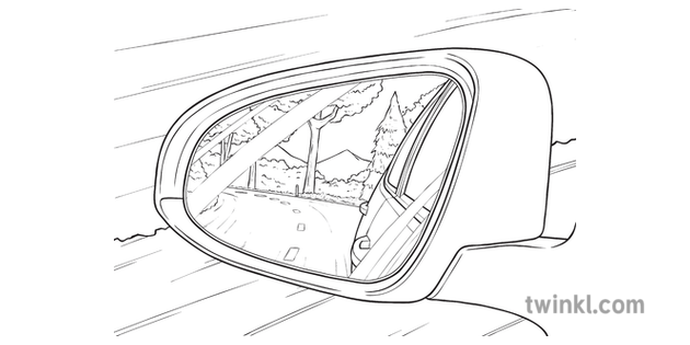 Car Wing Mirror Reflection Ks2 Bw Rgb Illustration Twinkl