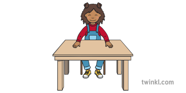 Child Sitting At Desk Feet On Floor Hands On Desk Quiet Still Good