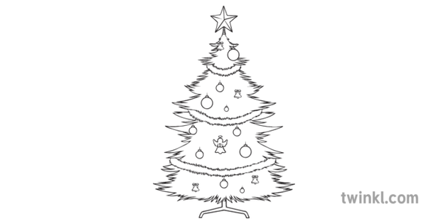christmas tree colouring black and white illustration  twinkl