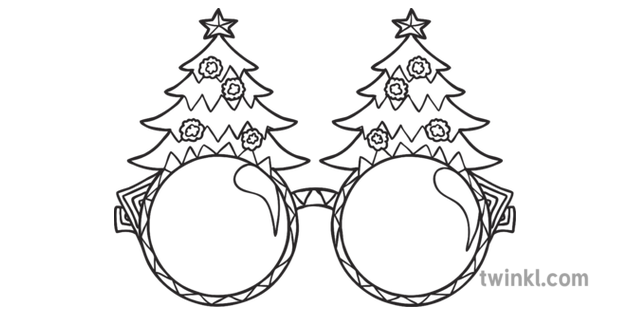 christmas tree glasses to put on mindfulness colouring sheet