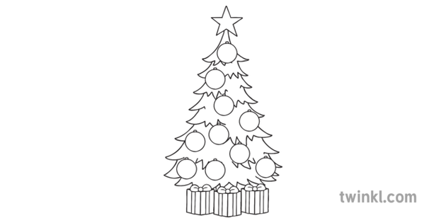 Download Christmas Tree With 10 Ornaments Black And White Illustration Twinkl PSD Mockup Templates