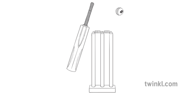 cricket bat ball bails stumps wicket no labels black and white illustration cricket bat ball bails stumps wicket no