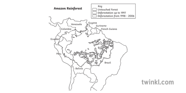 Deforestation Of The Amazon Rainforest Blank South America Geography Map
