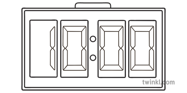 Digital Clock 10 Oclock Telling Time Numbers Scotland Ks1 Black And White