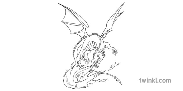 Dragon Breathing Fire Fantasy Mythical Creature General Secondary Bw Rgb