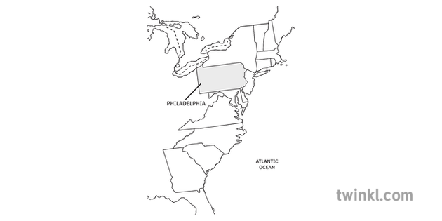 East Coast Map Usa America Philadelphia World Geography Roi Ks2 Black And