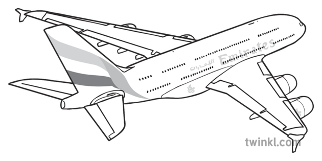 Emirates Airways Plane Black and White Illustration - Twinkl