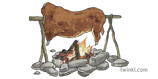 English Stone Age Cooking Campfire Eating Food KS2 Illustration - Twinkl